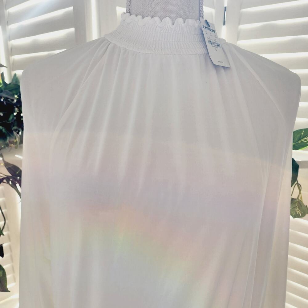 EXPRESS WHITE RUFFLE BODYSUIT SIZE SMALL - Picture 2 of 8